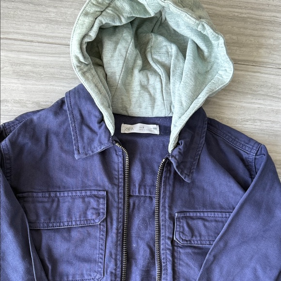 Zara Navy Jacket with Light Gray green Hood size 7 - Picture 3 of 7